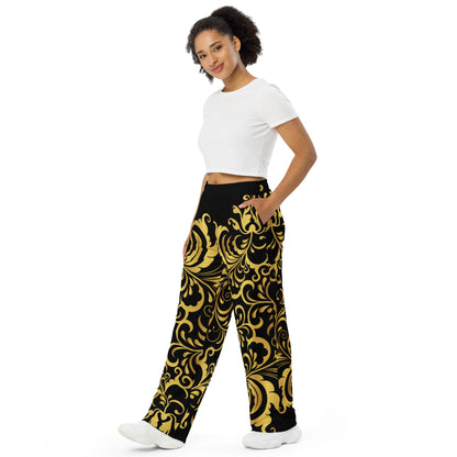 Pantalon large Prestige™ Noir et Or Floraison Unisexe - Prestige SXM