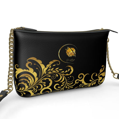 Pochette double en Cuire Nappa Prestige™ Noir et Or Floraison - Prestige SXM