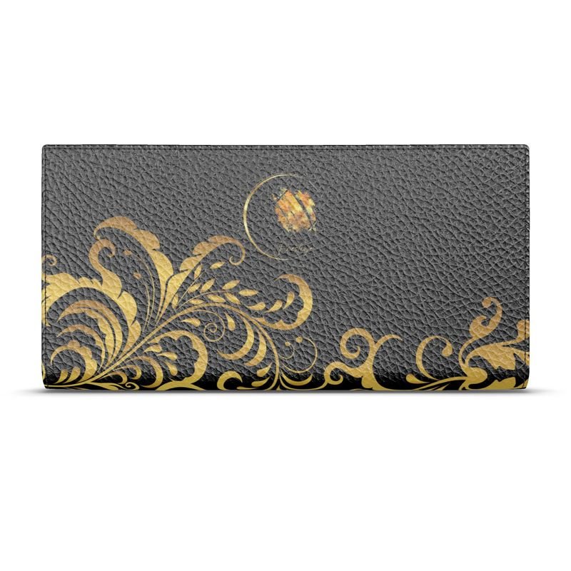 Portefeuille en Cuir Nappa femme Prestige™ Noir et Or Floraison - Prestige SXM