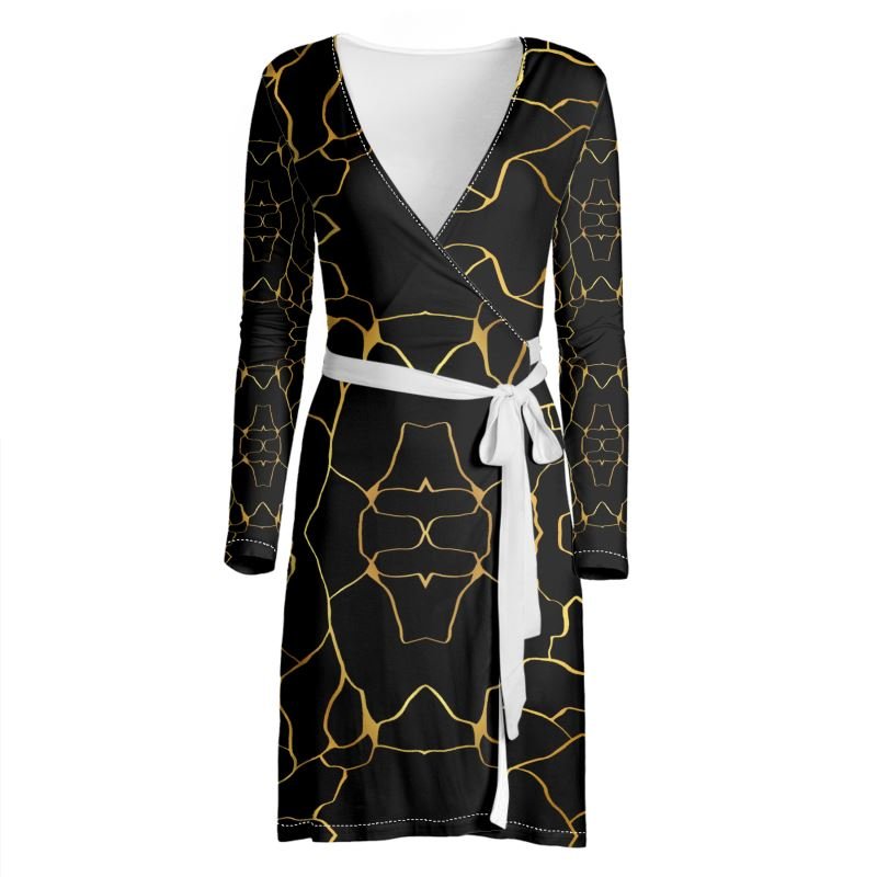 Robe portefeuille en Jersey Prestige™ Noir et Or Filament - Prestige SXM