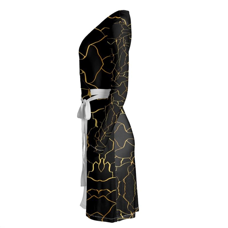 Robe portefeuille en Jersey Prestige™ Noir et Or Filament - Prestige SXM