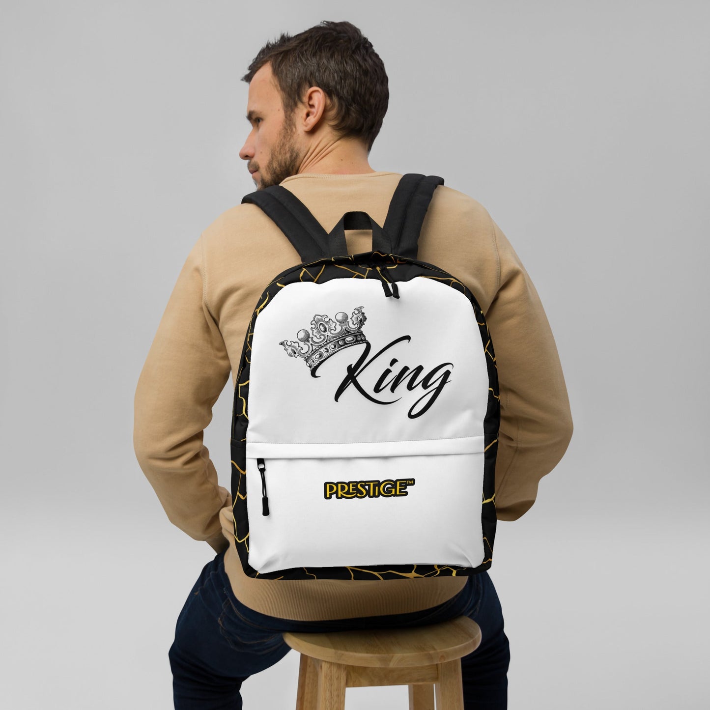 Sac à dos unisexe Prestige™ Noir et Blanc Filament d'Or "KING" - Prestige SXM