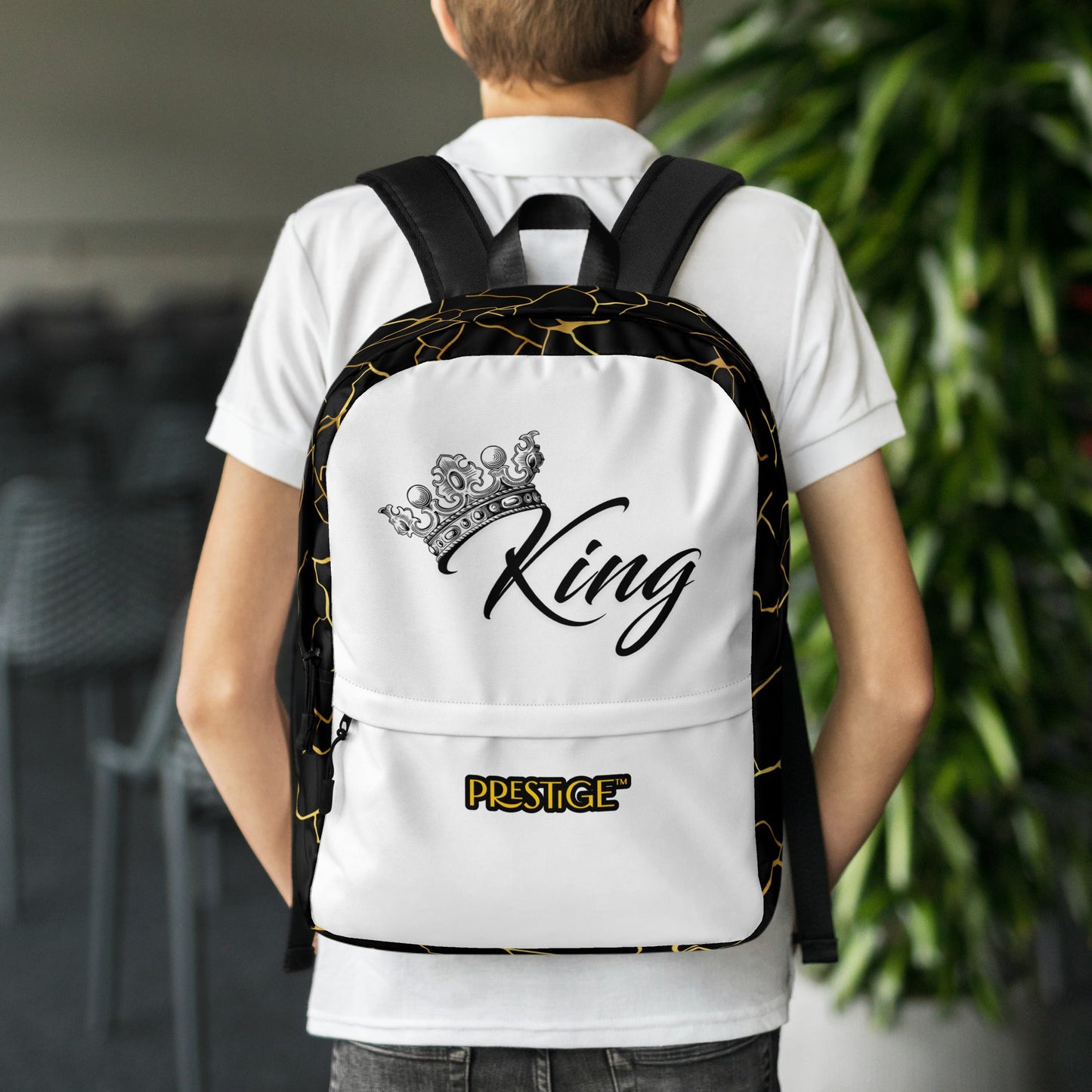 Sac à dos unisexe Prestige™ Noir et Blanc Filament d'Or "KING" - Prestige SXM