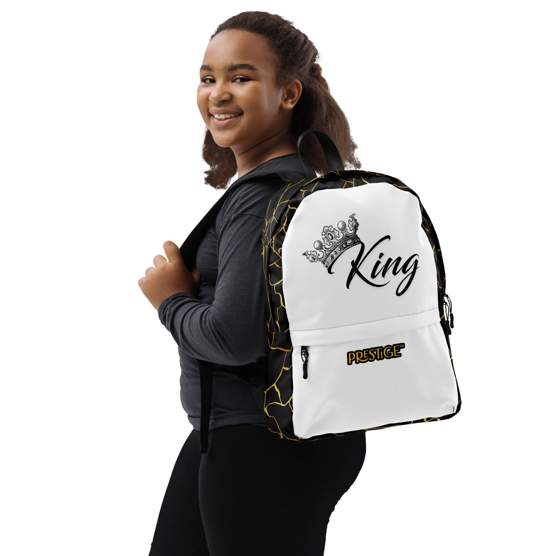 Sac à dos unisexe Prestige™ Noir et Blanc Filament d'Or "KING" - Prestige SXM