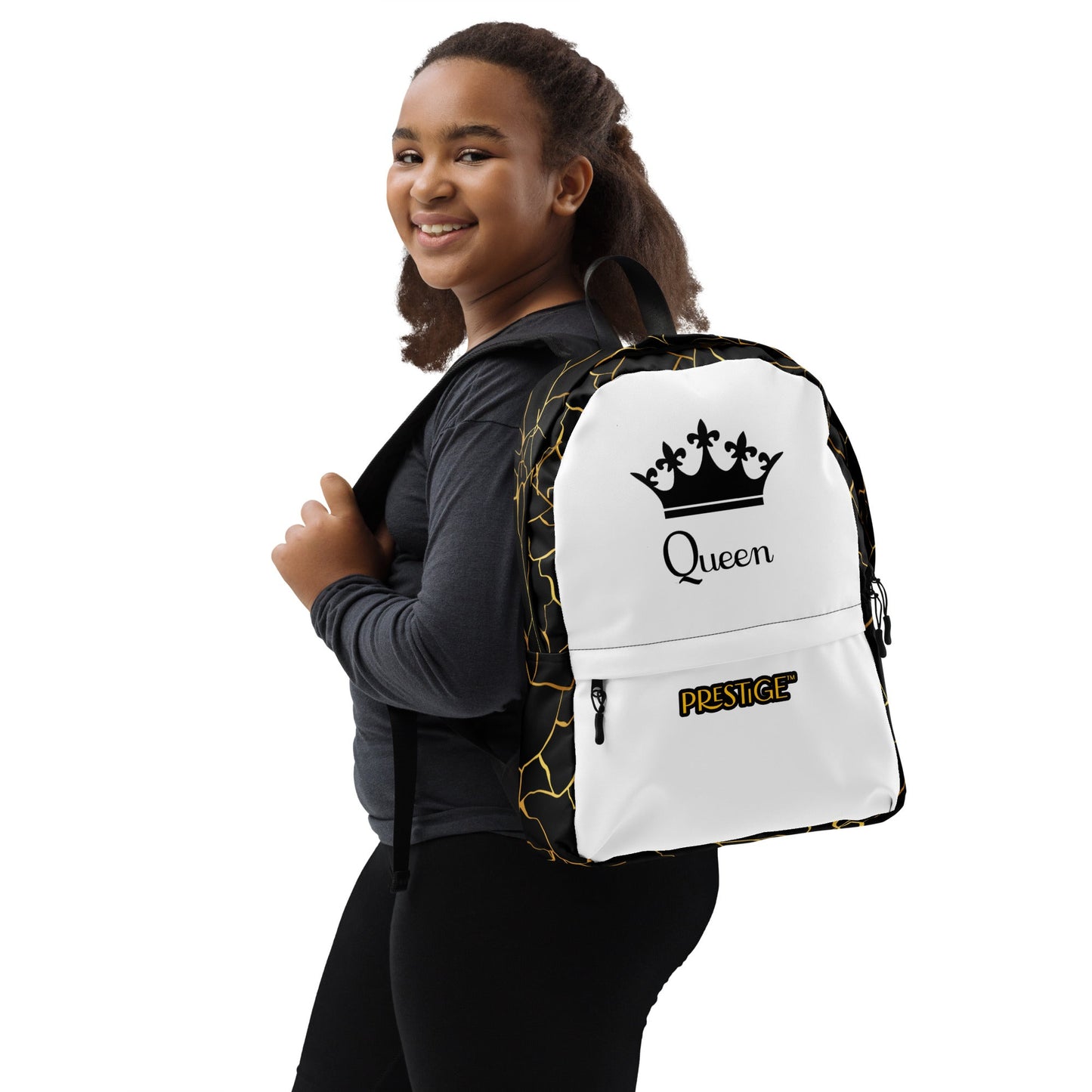 Sac à dos unisexe Prestige™ Noir et Blanc Filament d'Or "QUEEN" - Prestige SXM