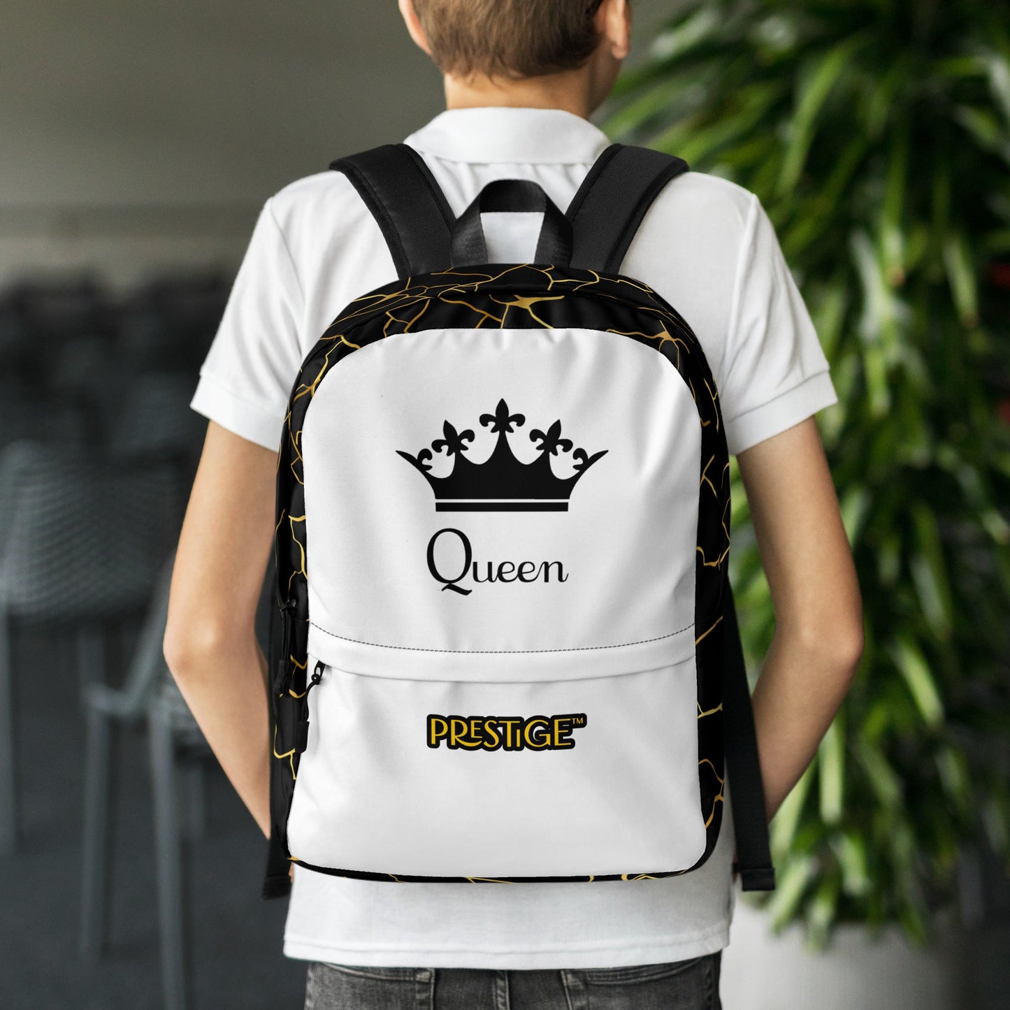 Sac à dos unisexe Prestige™ Noir et Blanc Filament d'Or "QUEEN" - Prestige SXM