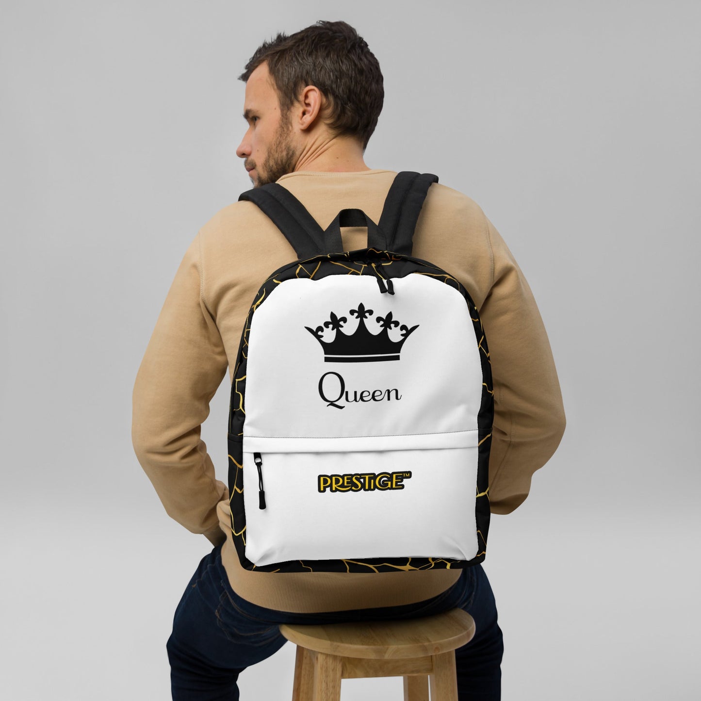 Sac à dos unisexe Prestige™ Noir et Blanc Filament d'Or "QUEEN" - Prestige SXM