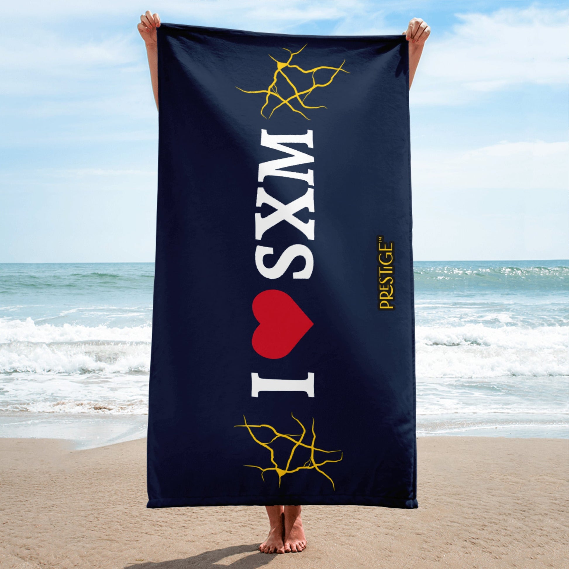 Serviette Prestige™ LOVE SXM Bleu Marine et Or - Prestige SXM