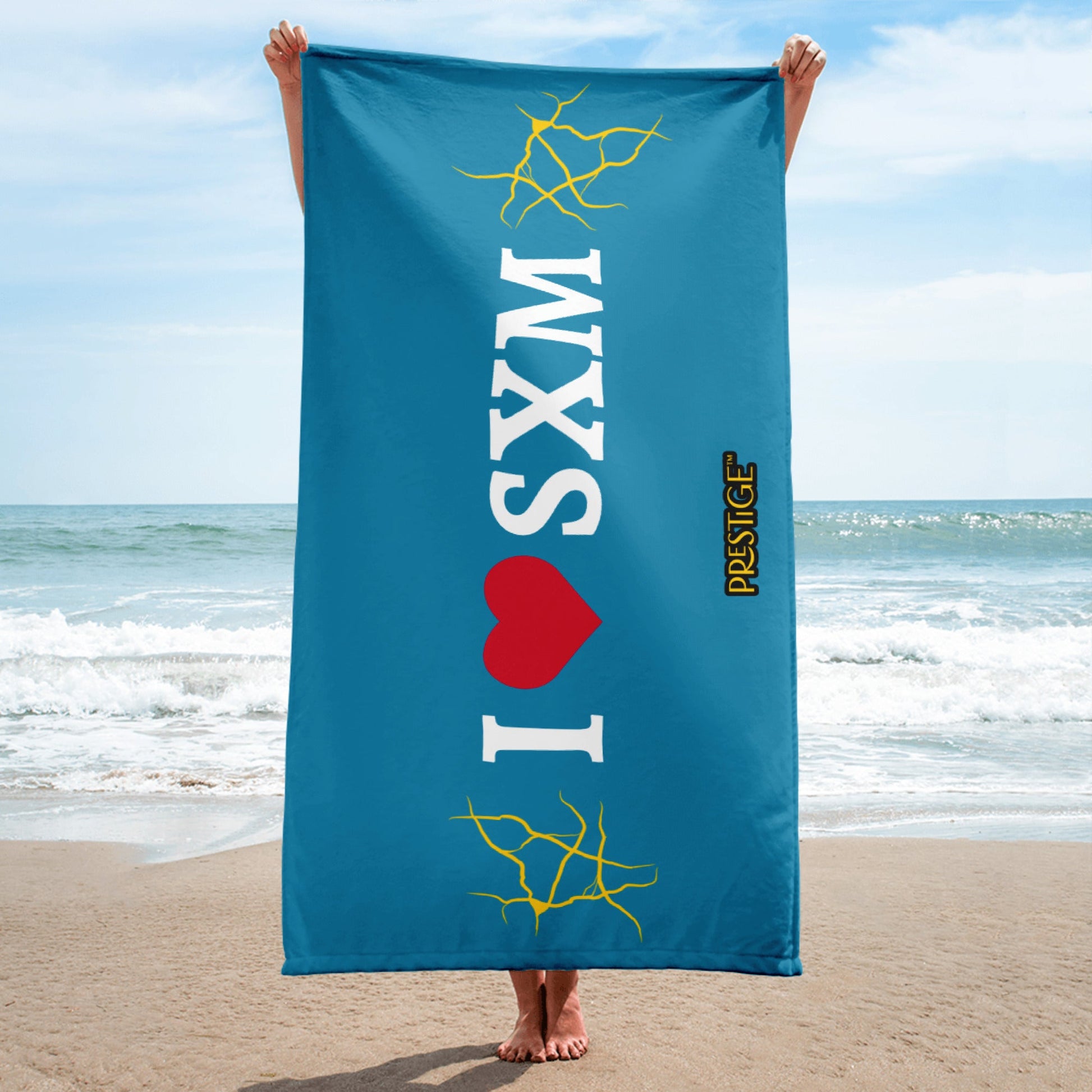 Serviette Prestige™ LOVE SXM Bleu Pélorique et Or - Prestige SXM