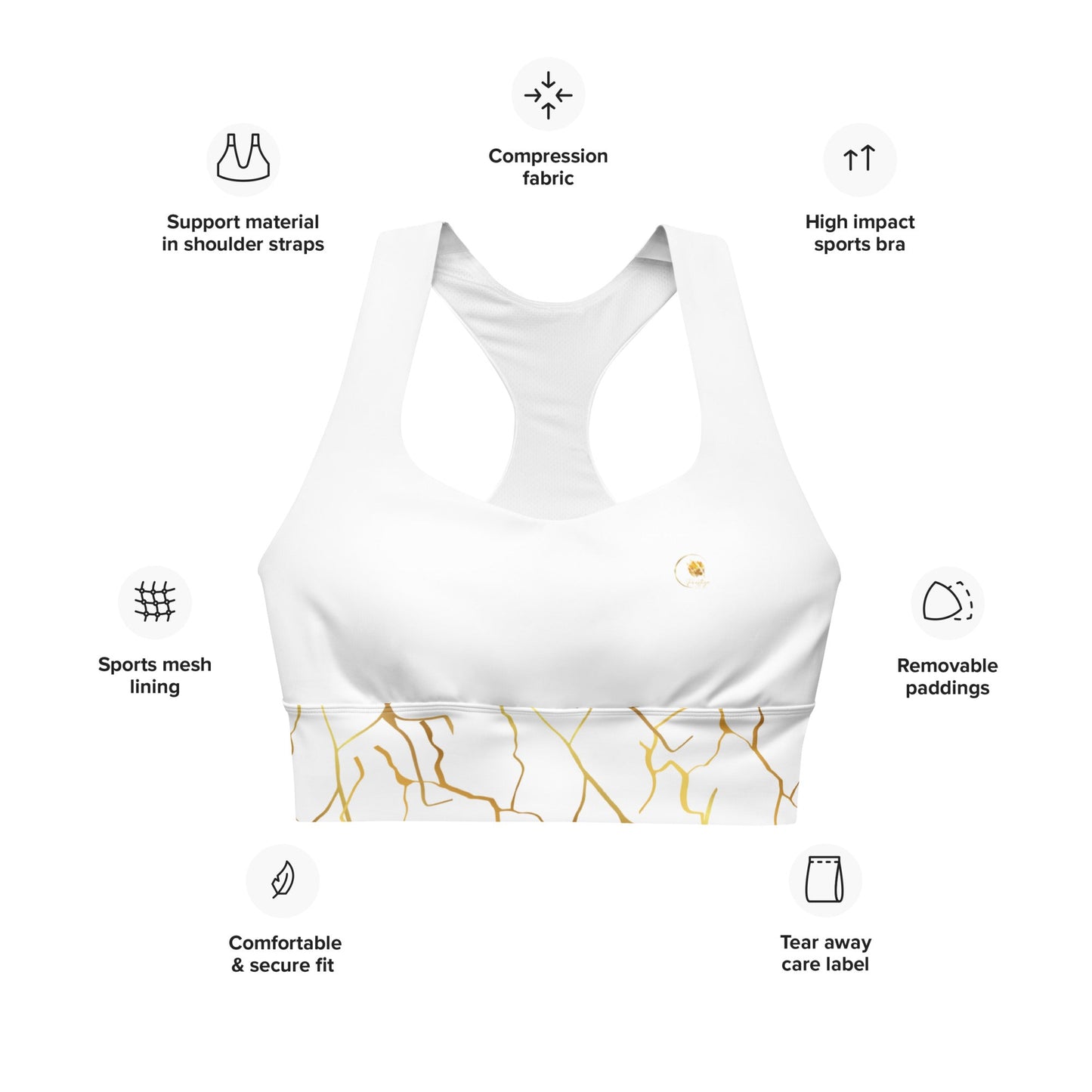 Soutien - gorge de sport longiligne Prestige™ Blanc et Or semi Filament "ME MYSELF & I" - Prestige SXM