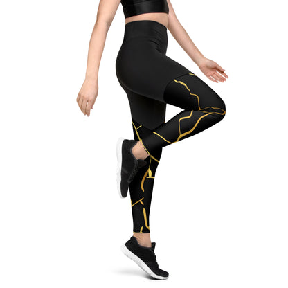 Prestige™ Black & Gold Sports & Fitness Leggings