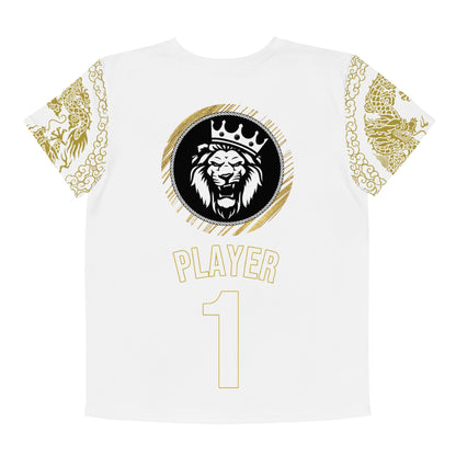 T-shirt col ras du cou adolescent unisexe Prestige™ Blanc & Or "DRAGON TEAM PLAYER ONE" - Prestige SXM