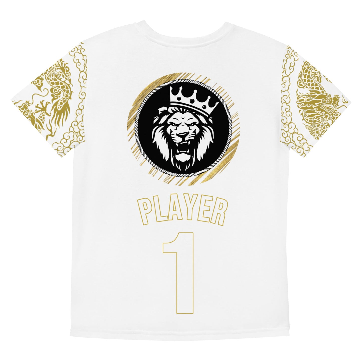 T-shirt col ras du cou adolescent unisexe Prestige™ Blanc & Or "DRAGON TEAM PLAYER ONE" - Prestige SXM