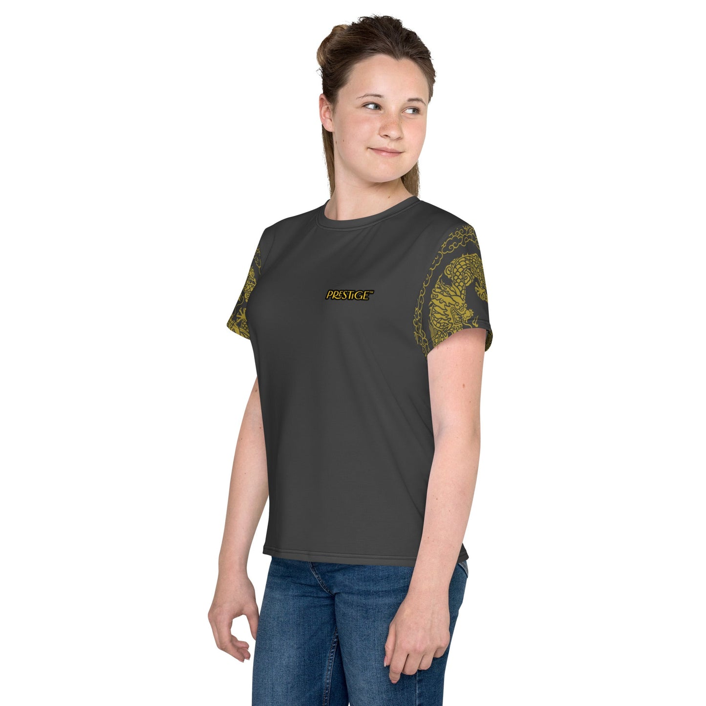 T-shirt col ras du cou adolescent unisexe Prestige™ Eclipse & Or "DRAGON TEAM PLAYER ONE" - Prestige SXM