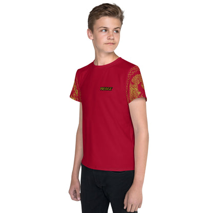 T-shirt col ras du cou adolescent unisexe Prestige™ Vin & Or "DRAGON TEAM PLAYER ONE" - Prestige SXM