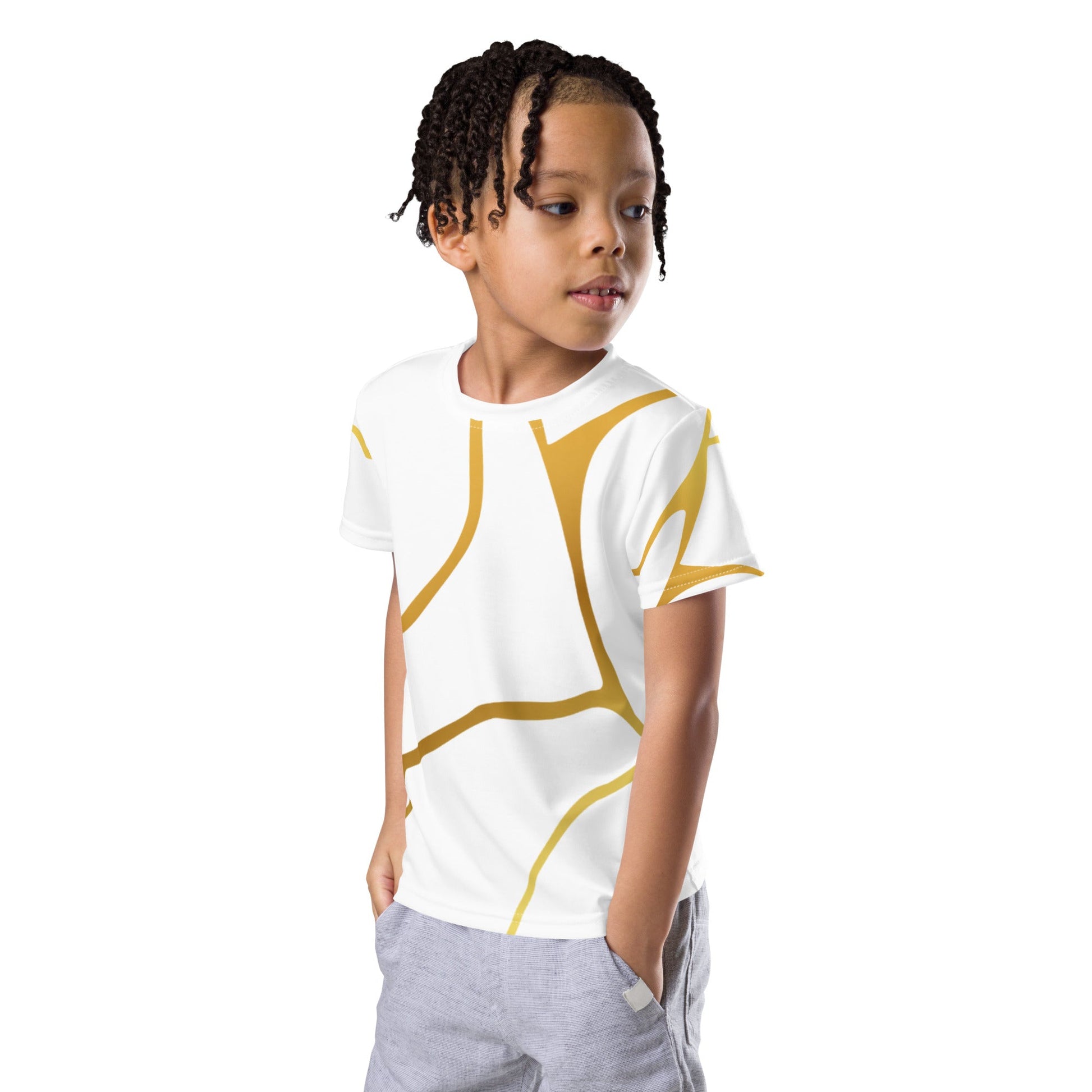 T-shirt col ras du cou enfant unisexe Prestige™ Blanc et Or Filament - Prestige SXM