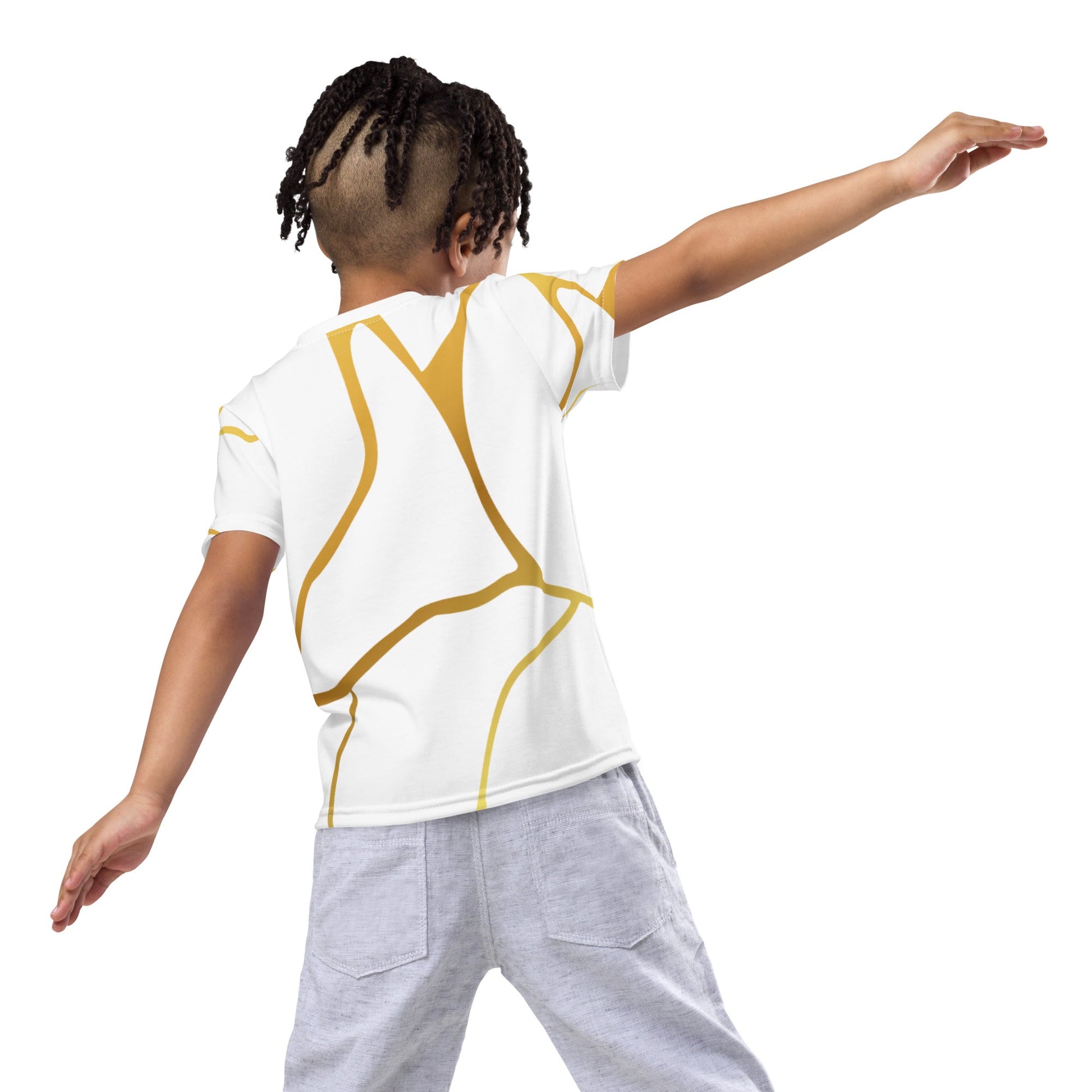 T-shirt col ras du cou enfant unisexe Prestige™ Blanc et Or Filament - Prestige SXM