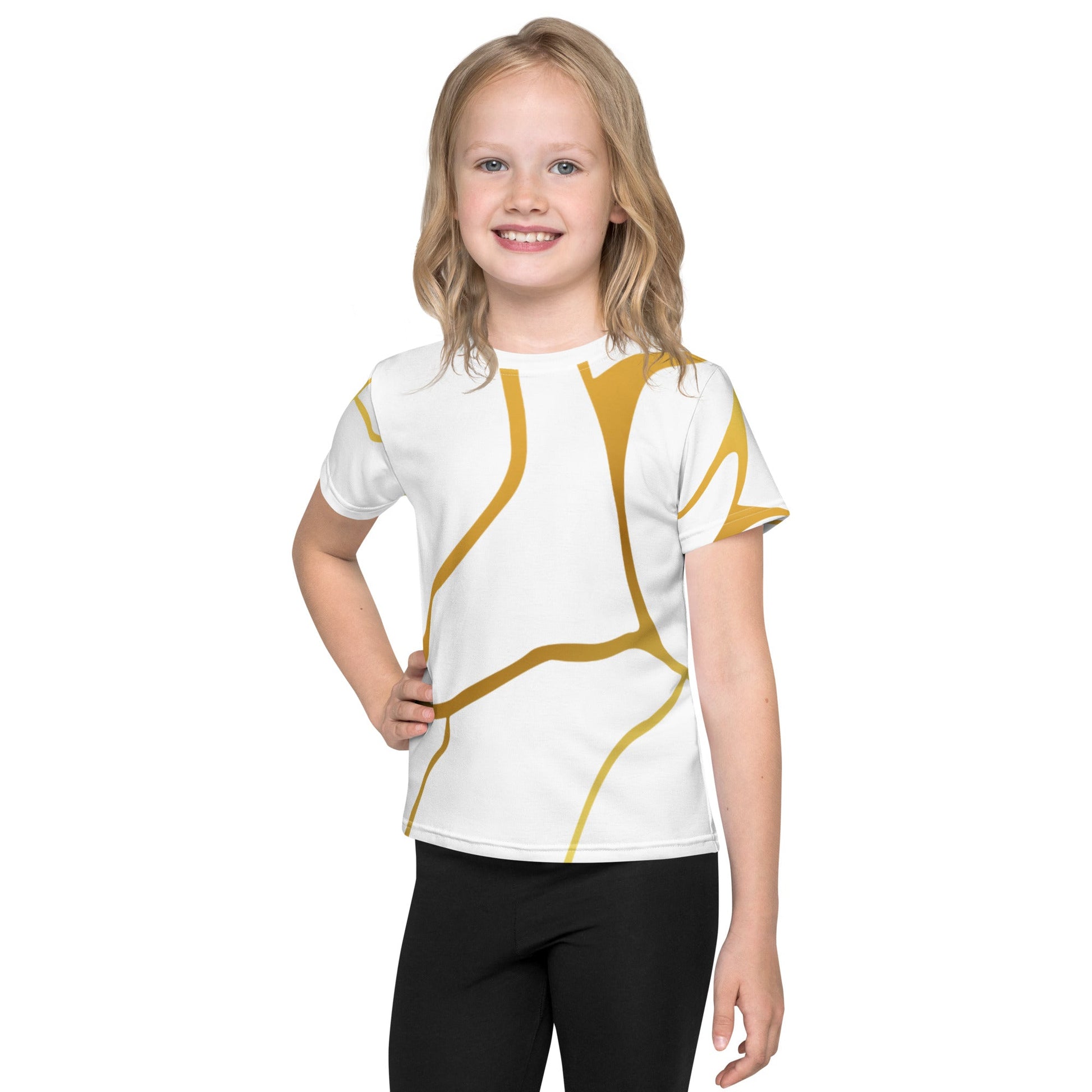 T-shirt col ras du cou enfant unisexe Prestige™ Blanc et Or Filament - Prestige SXM