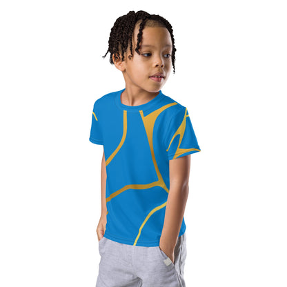 T-shirt col ras du cou enfant unisexe Prestige™ Bleu Royal et Or Filament - Prestige SXM