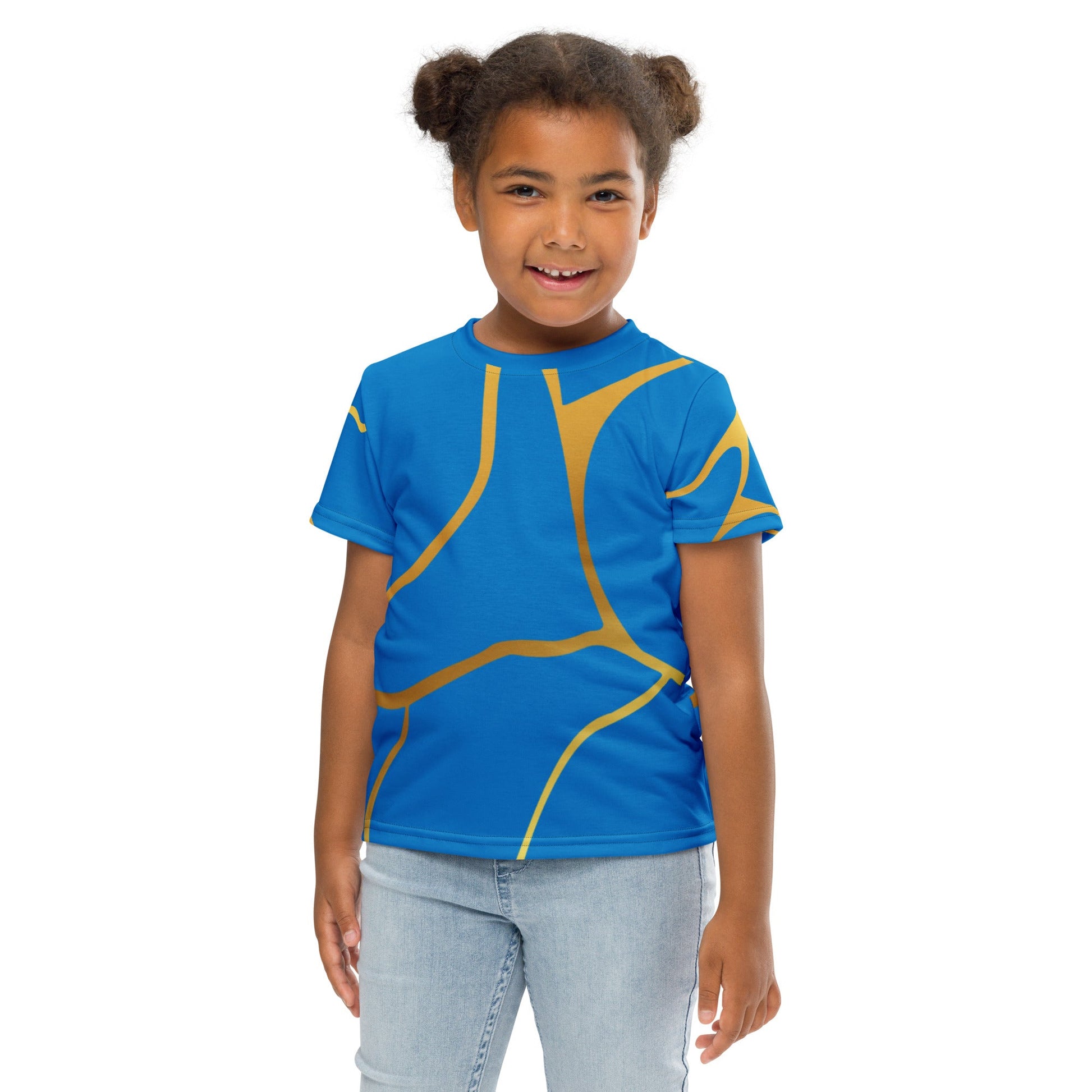 T-shirt col ras du cou enfant unisexe Prestige™ Bleu Royal et Or Filament - Prestige SXM