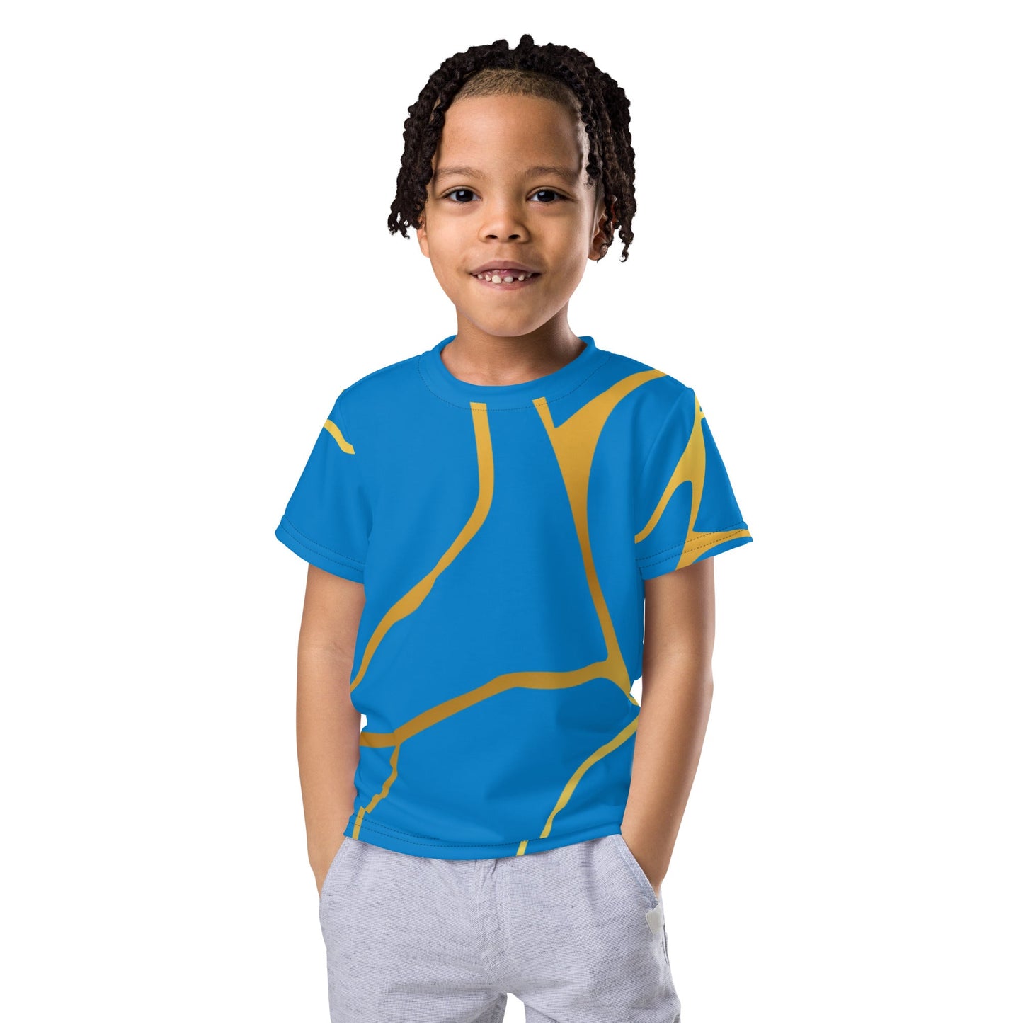 T-shirt col ras du cou enfant unisexe Prestige™ Bleu Royal et Or Filament - Prestige SXM