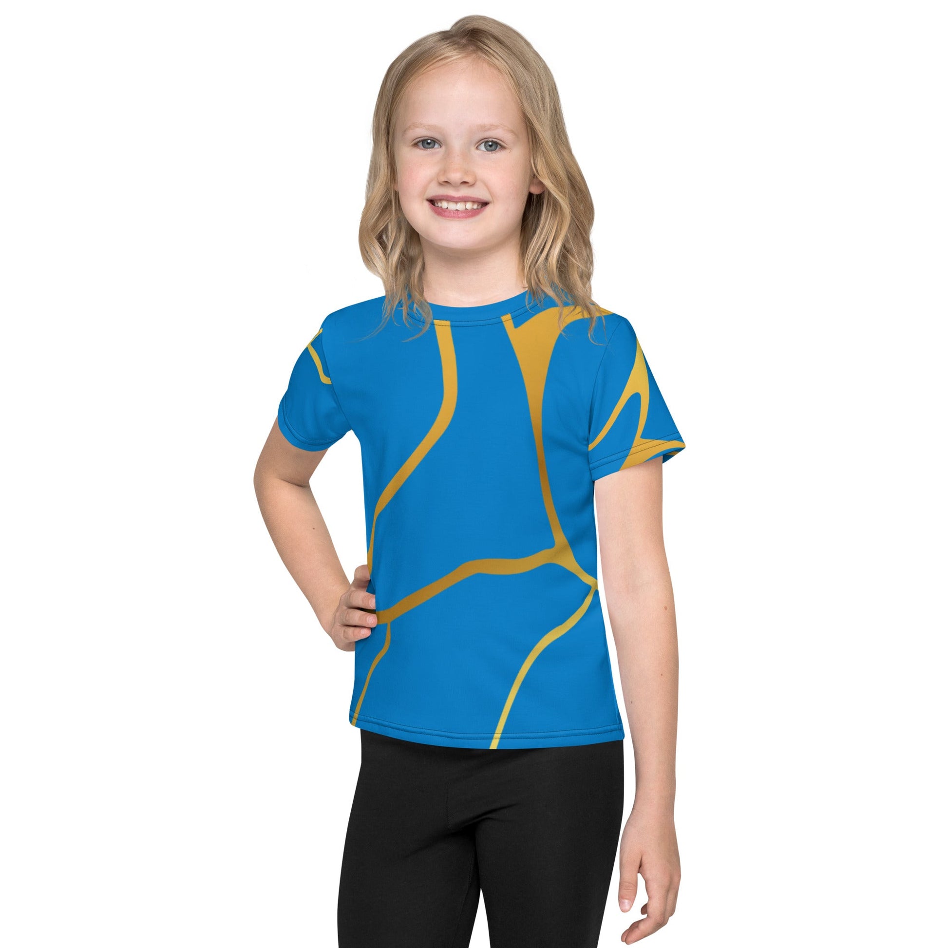 T-shirt col ras du cou enfant unisexe Prestige™ Bleu Royal et Or Filament - Prestige SXM