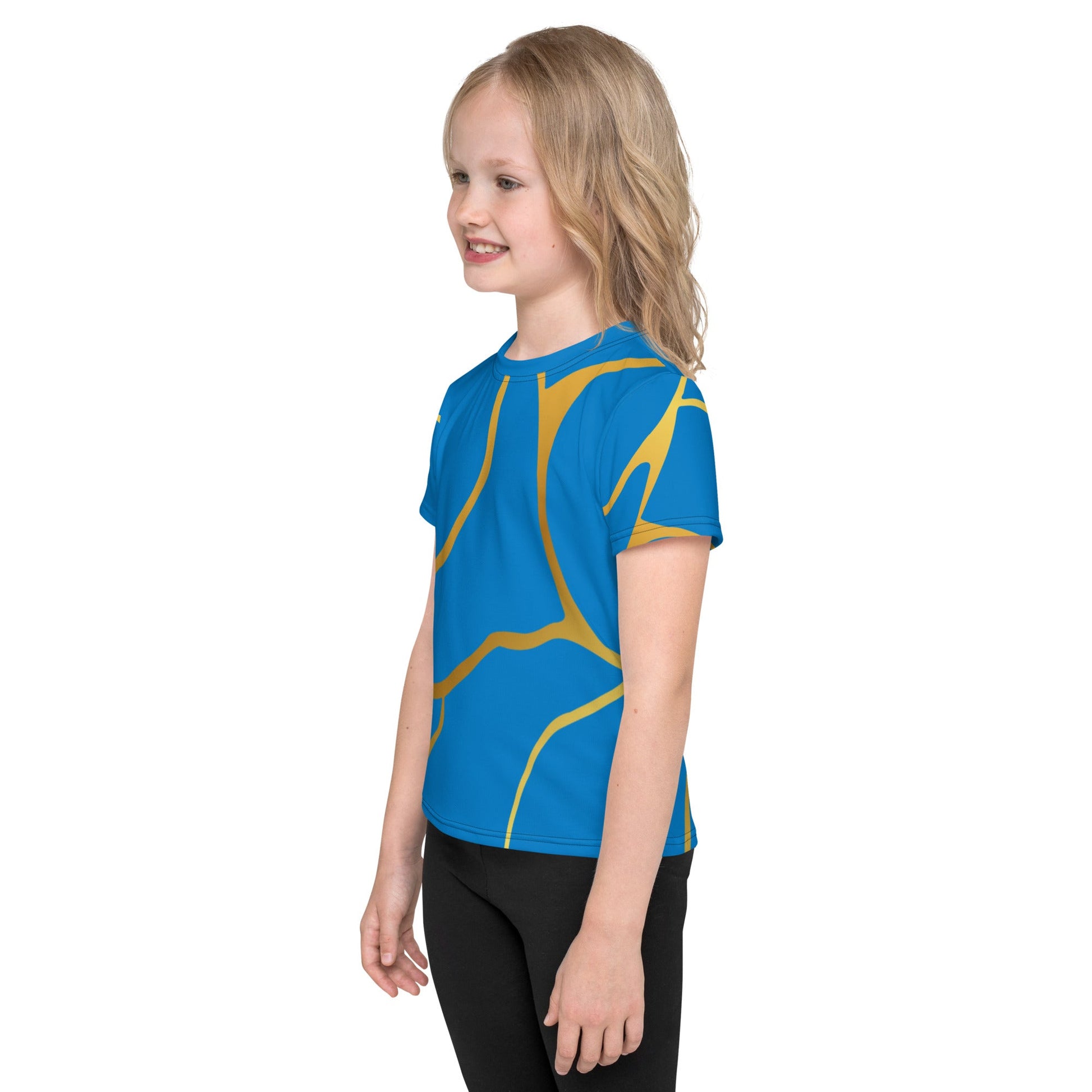 T-shirt col ras du cou enfant unisexe Prestige™ Bleu Royal et Or Filament - Prestige SXM