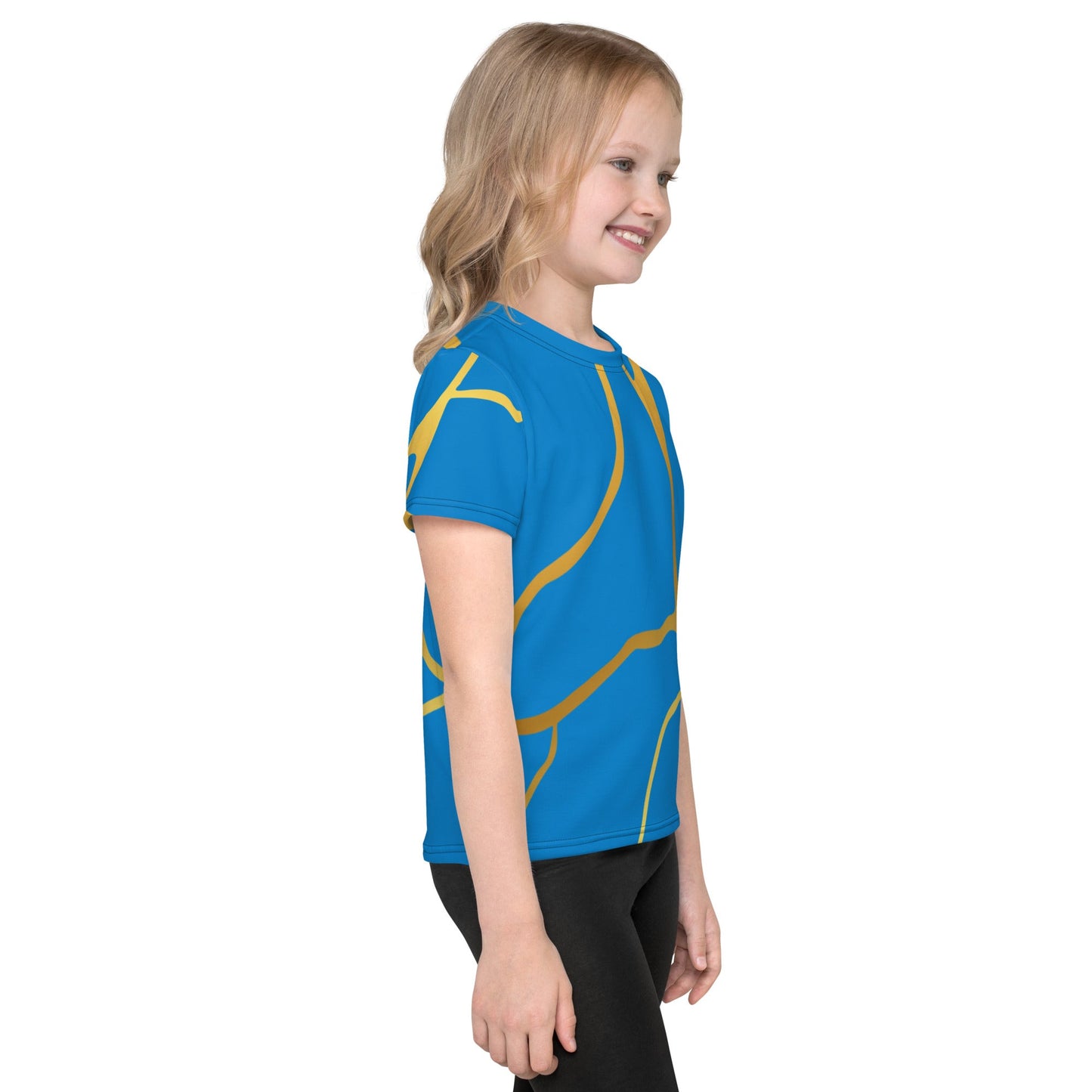 T-shirt col ras du cou enfant unisexe Prestige™ Bleu Royal et Or Filament - Prestige SXM