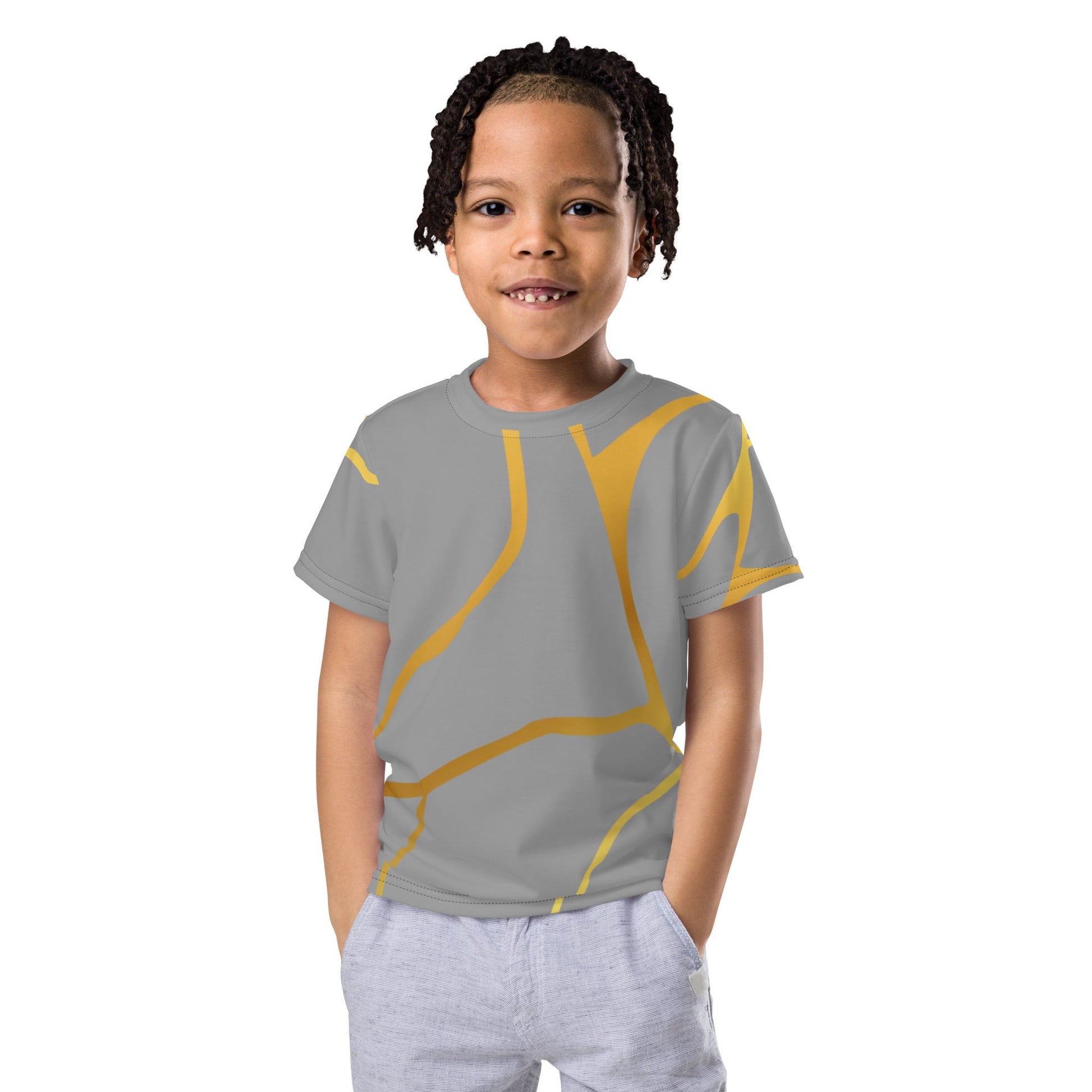 T-shirt col ras du cou enfant unisexe Prestige™ Gris et Or Filament - Prestige SXM