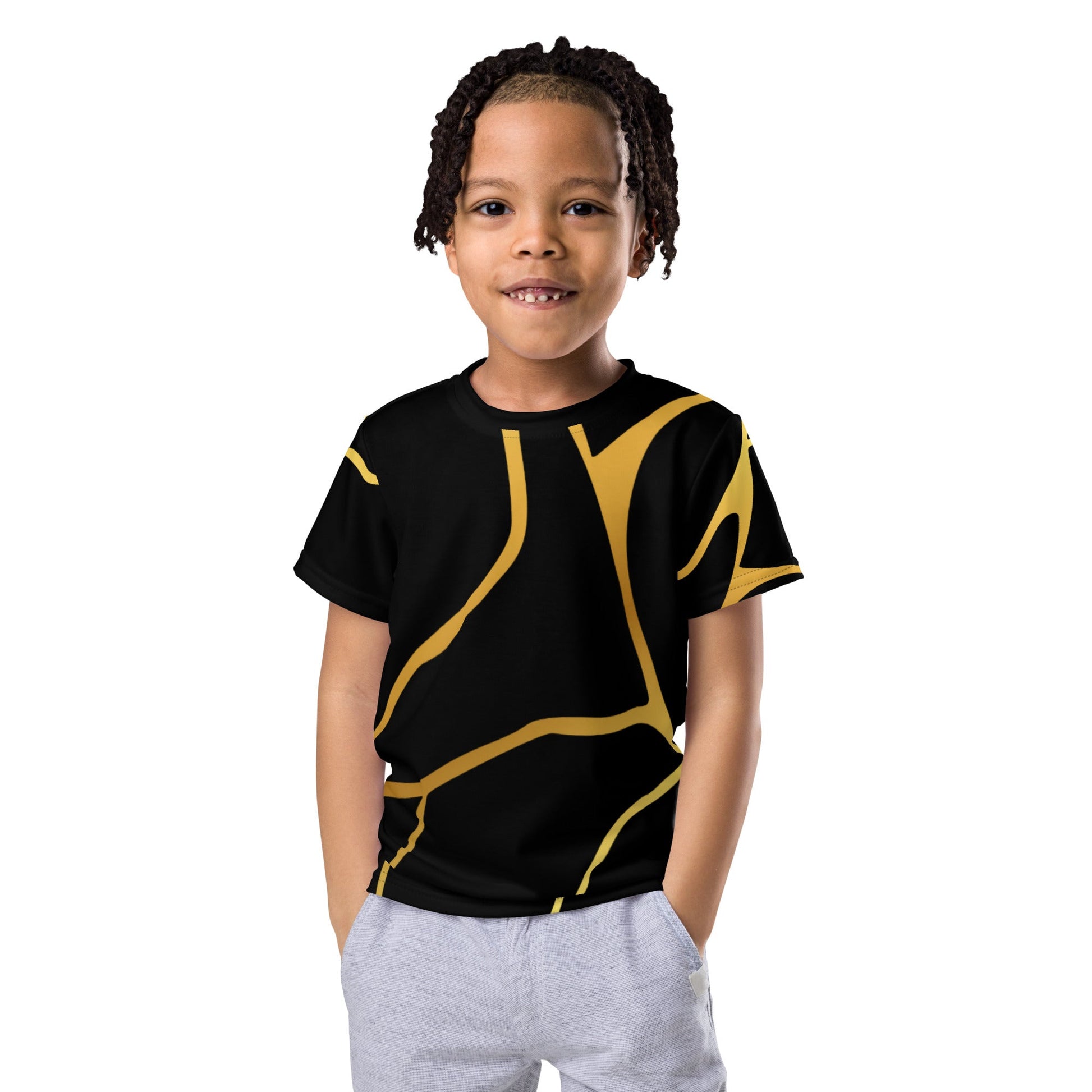 T-shirt col ras du cou enfant unisexe Prestige™ Noir & Or Filament - Prestige SXM