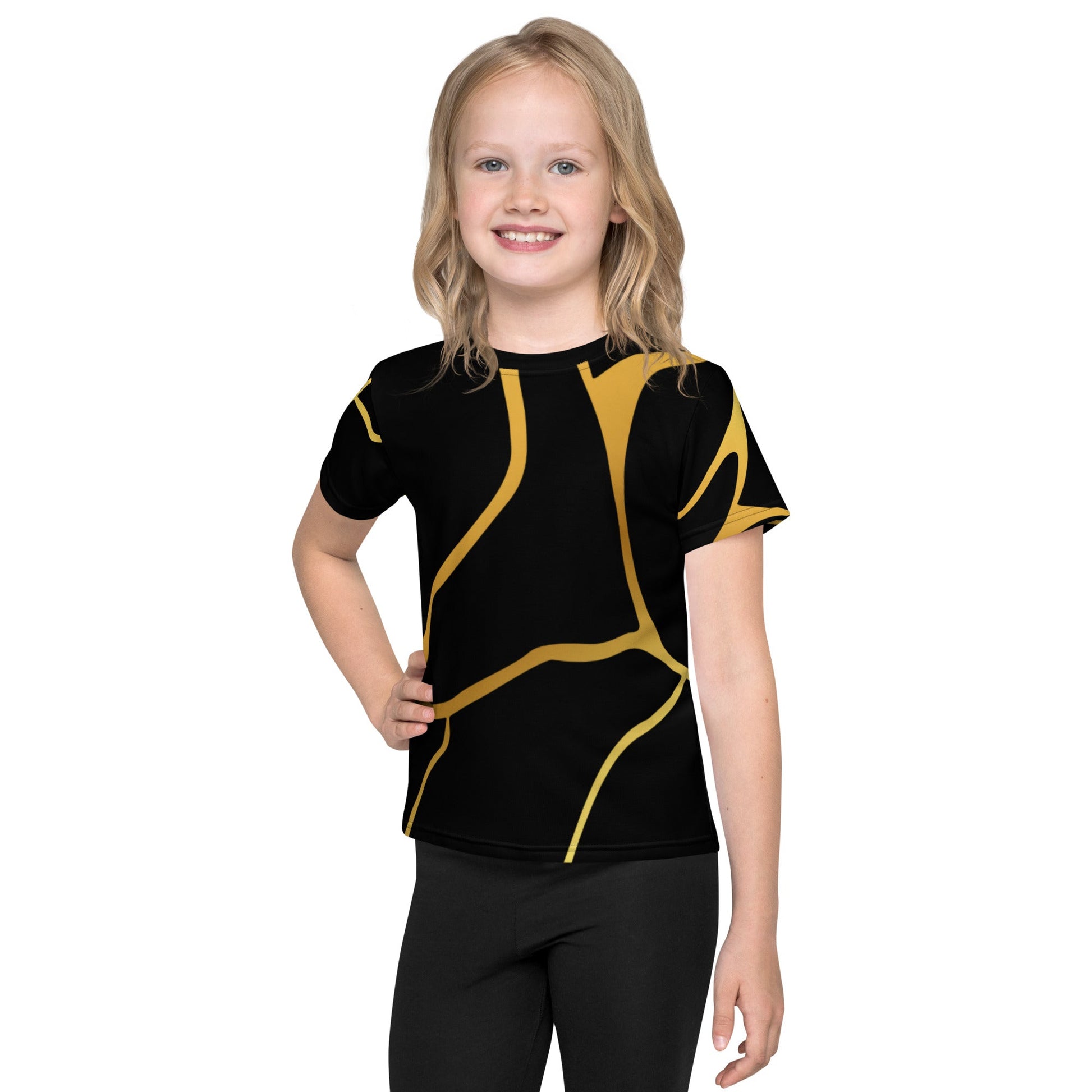 T-shirt col ras du cou enfant unisexe Prestige™ Noir & Or Filament - Prestige SXM