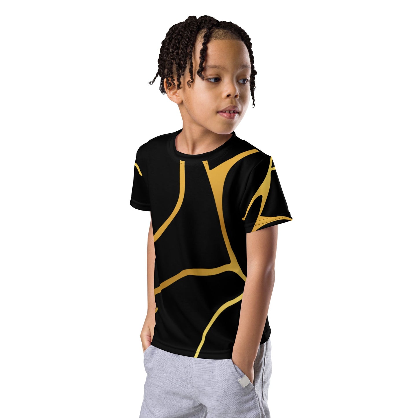 T-shirt col ras du cou enfant unisexe Prestige™ Noir & Or Filament - Prestige SXM