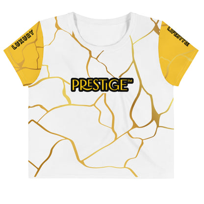 T-shirt Crop - Top Prestige™ Blanc Jaune & Or Filament - Prestige SXM