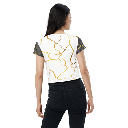 T-shirt Crop - Top Prestige™ Blanc Silver & Or Filament - Prestige SXM