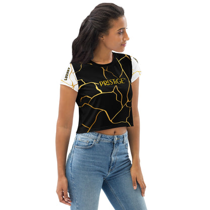 T-shirt Crop - Top Prestige™ Noir Blanc & Or Filament - Prestige SXM