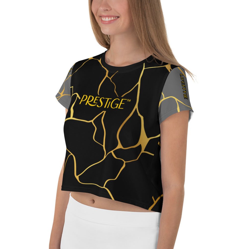 T-shirt Crop - Top Prestige™ Noir Silver & Or Filament - Prestige SXM