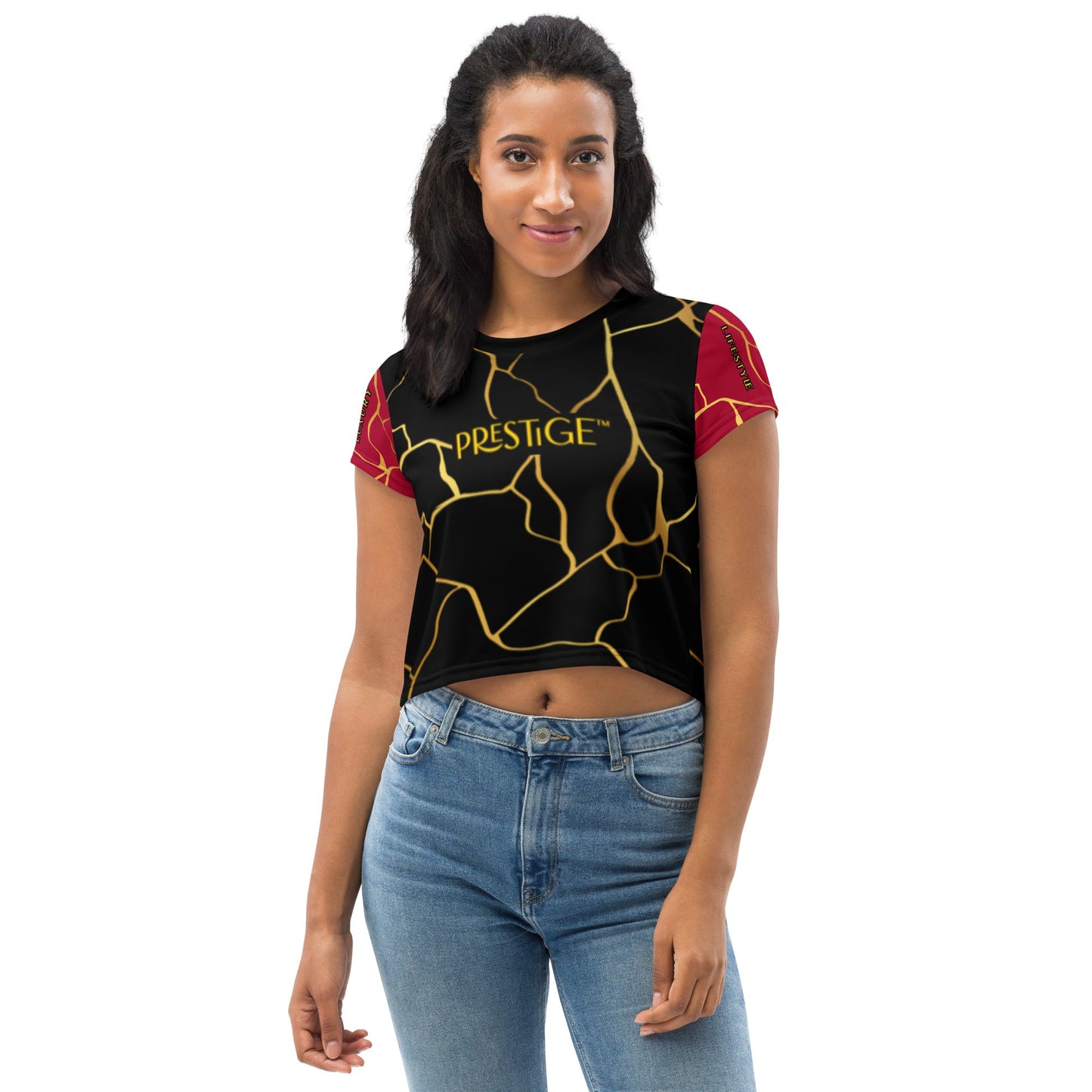 T-shirt Crop - Top Prestige™ Noir Vin & Or Filament - Prestige SXM