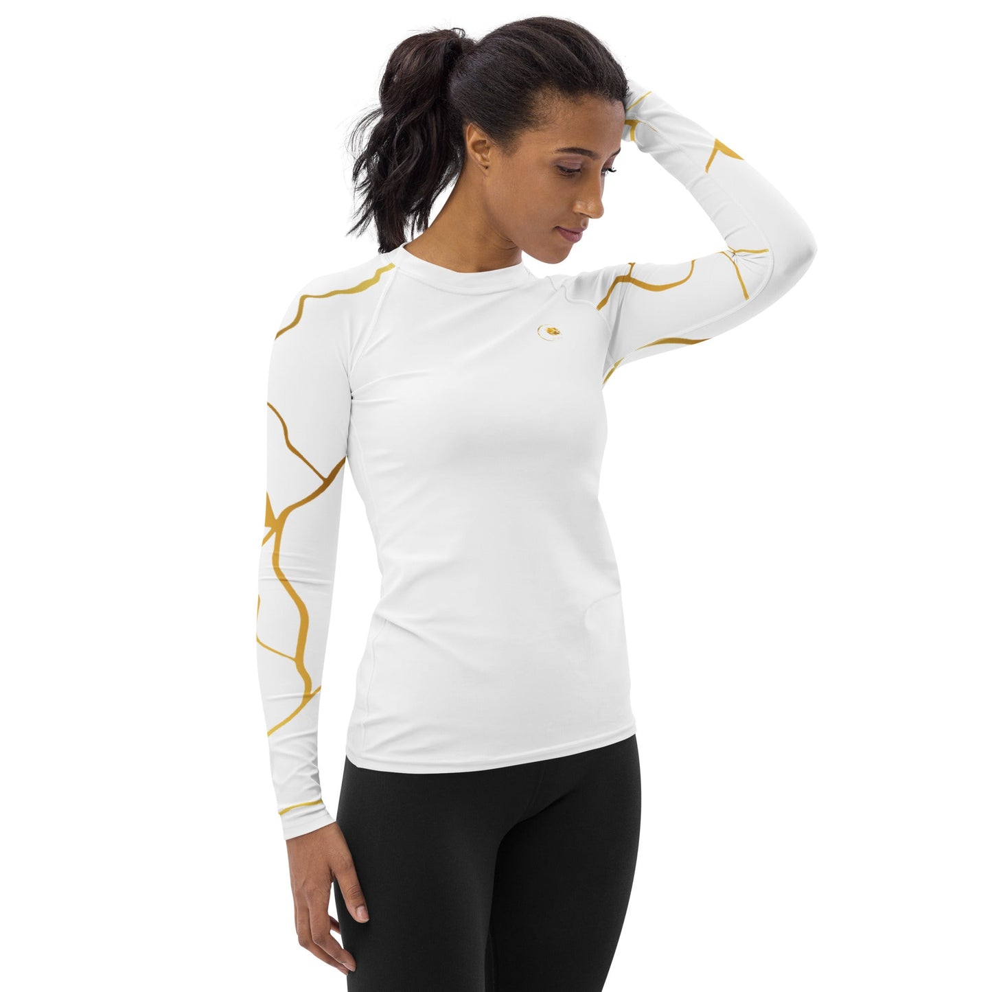 T-shirt de Compression Prestige™ pour Femme Blanc et Or Filament - Prestige SXM