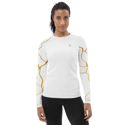 T-shirt de Compression Prestige™ pour Femme Blanc et Or Filament - Prestige SXM