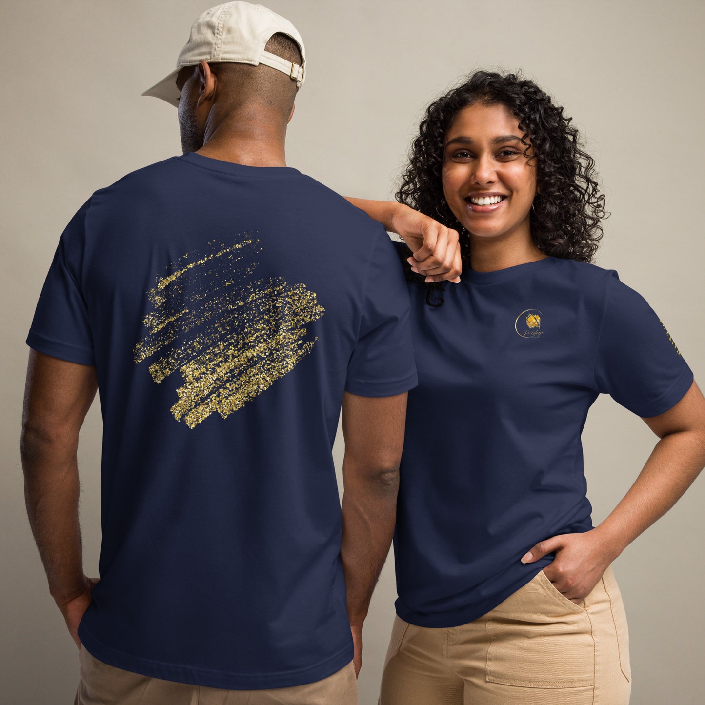 Unisex-T-Shirt im Prestige™ Gold Dust-Logo-Stil