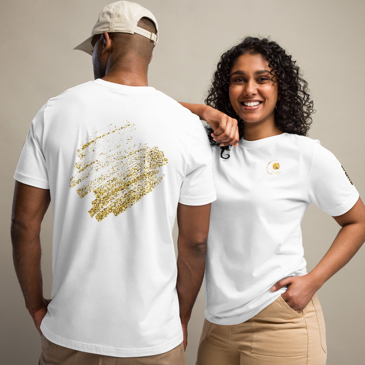 Unisex-T-Shirt im Prestige™ Gold Dust-Logo-Stil