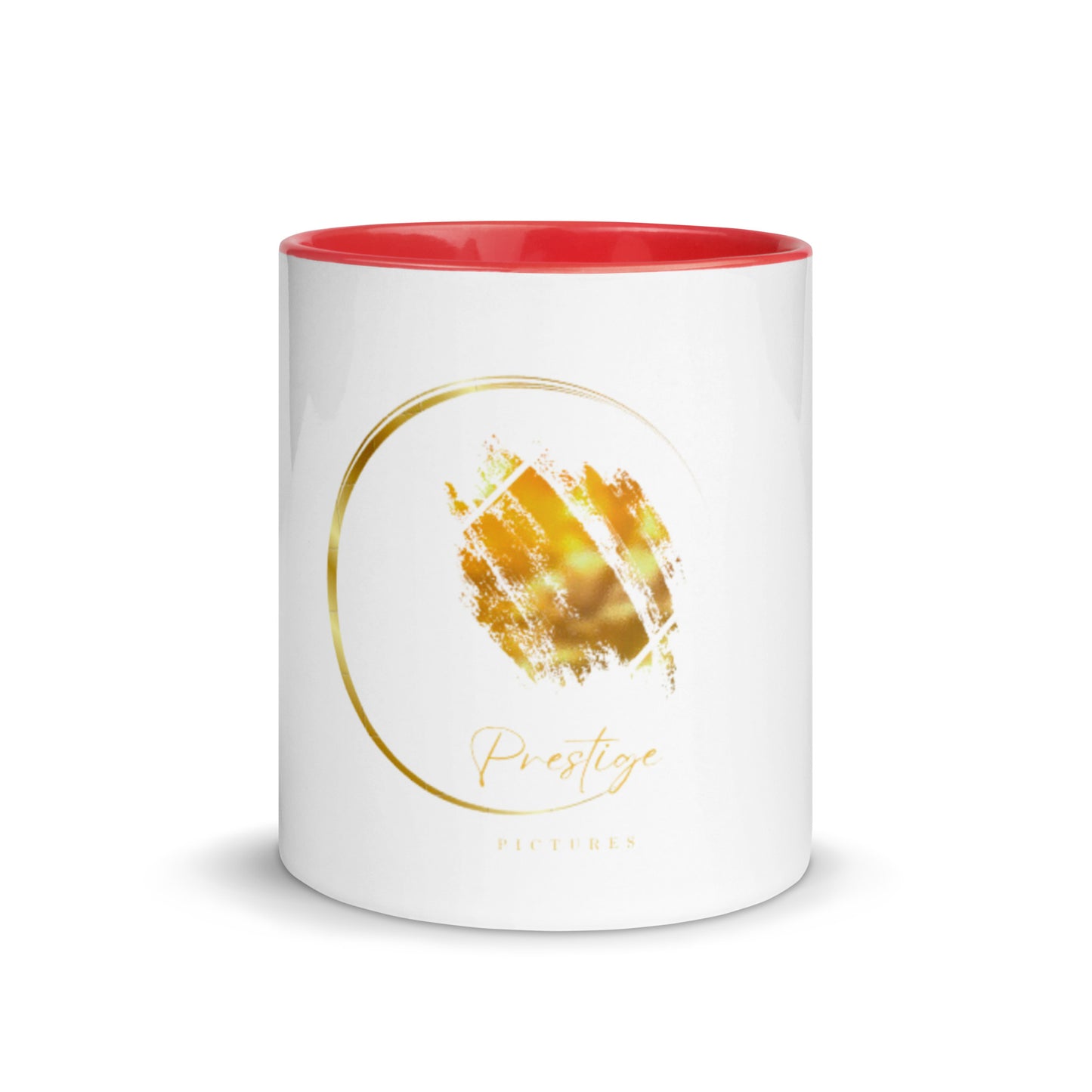 Weiße Prestige™-Tasse mit farbenfrohem Logo innen